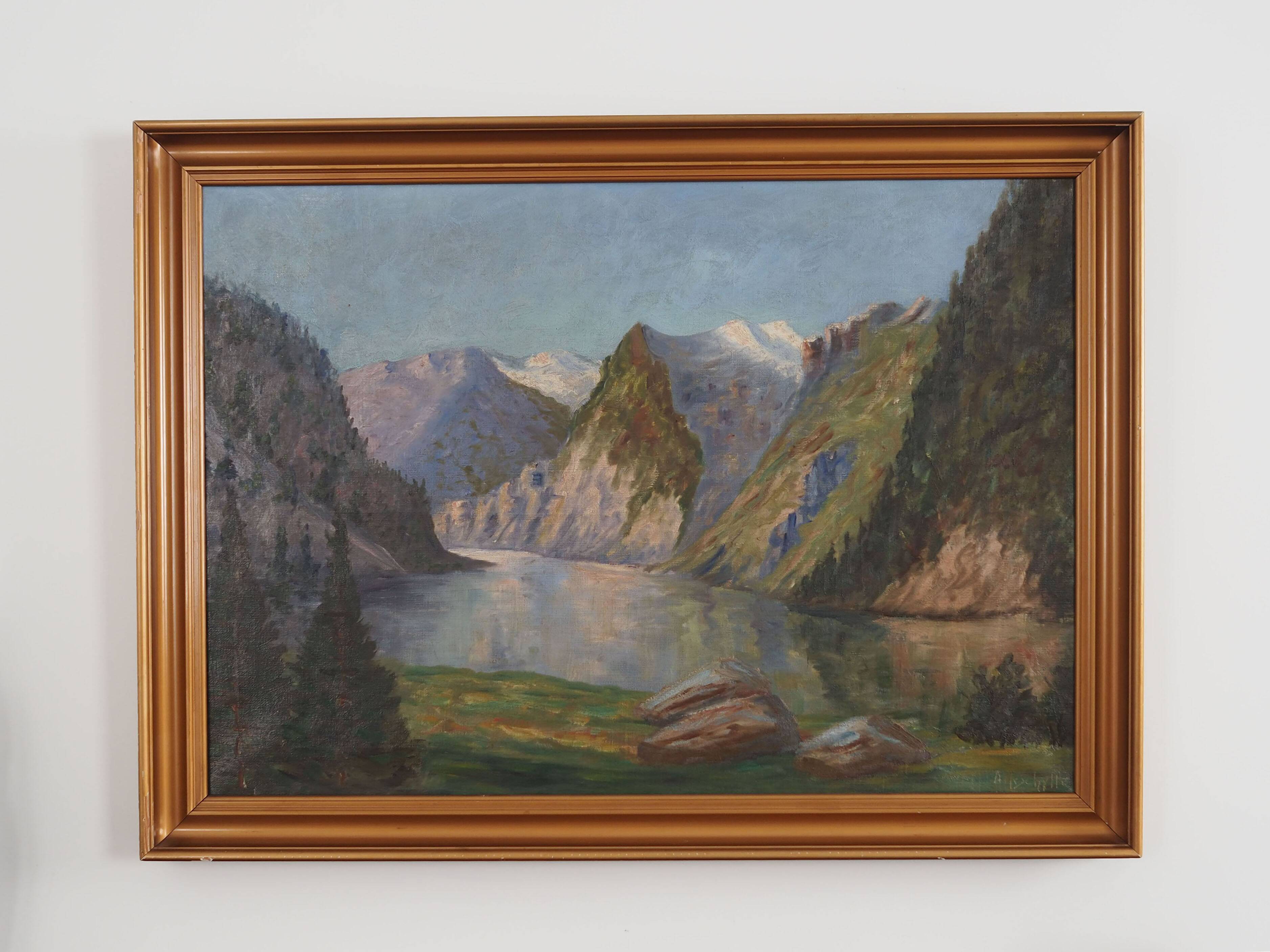 Painting "The River in the Mountains”, Scandinavian design, 1970s