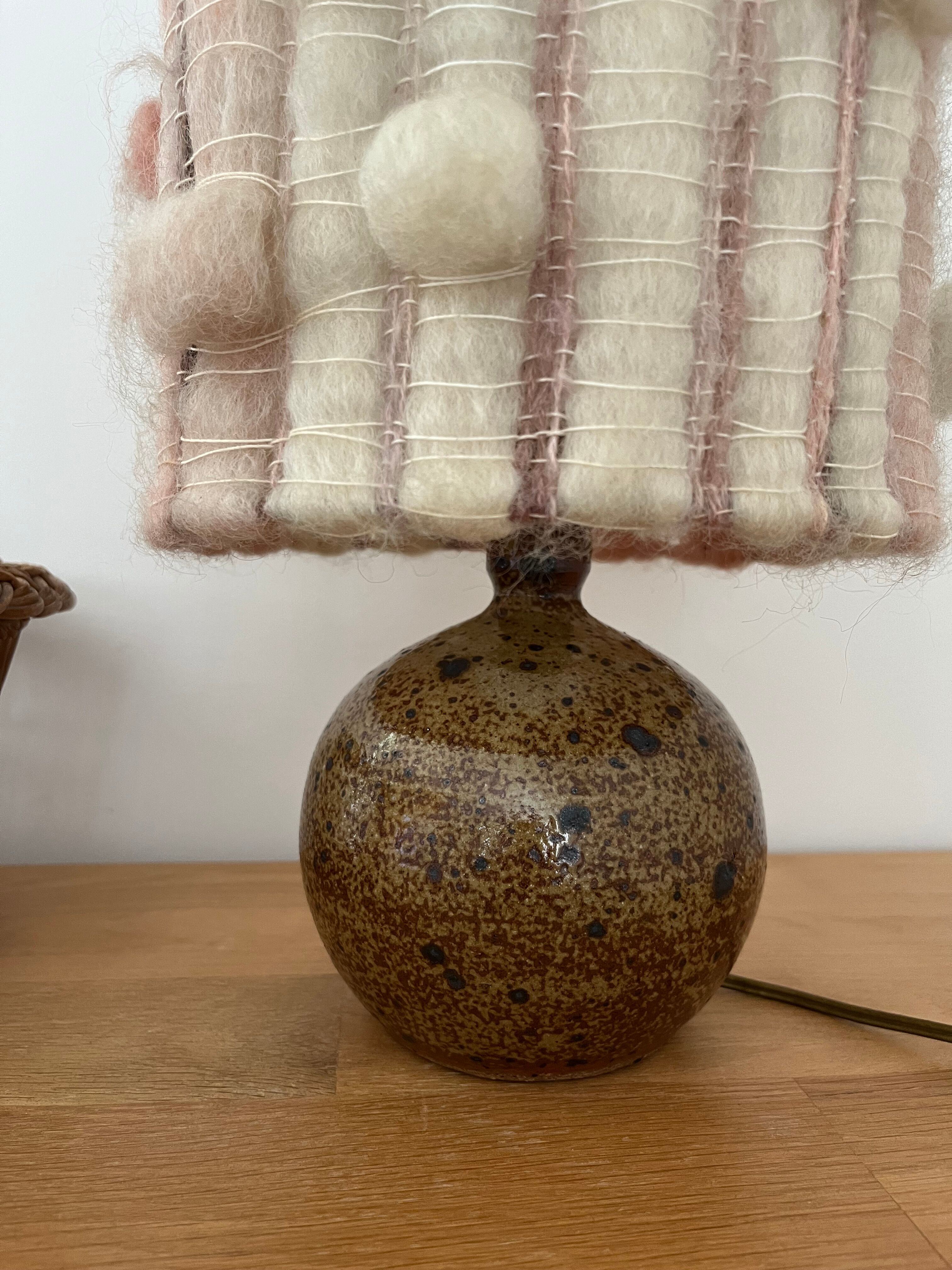 Stoneware lamp and lampshade in vintage wool