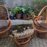 1970s spiral rattan lounge set