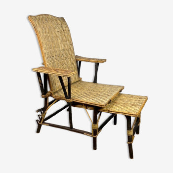 Antique chaise longue in wicker and hazel 20s