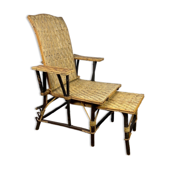 Chaise longue ancienne en osier et noisetier années 20