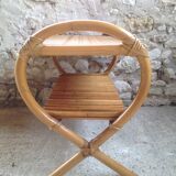 Side table in rattan and wicker curved vintage years 60/70