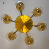 Venetian lustre in brown and yellow Murano glass, circa 1940.