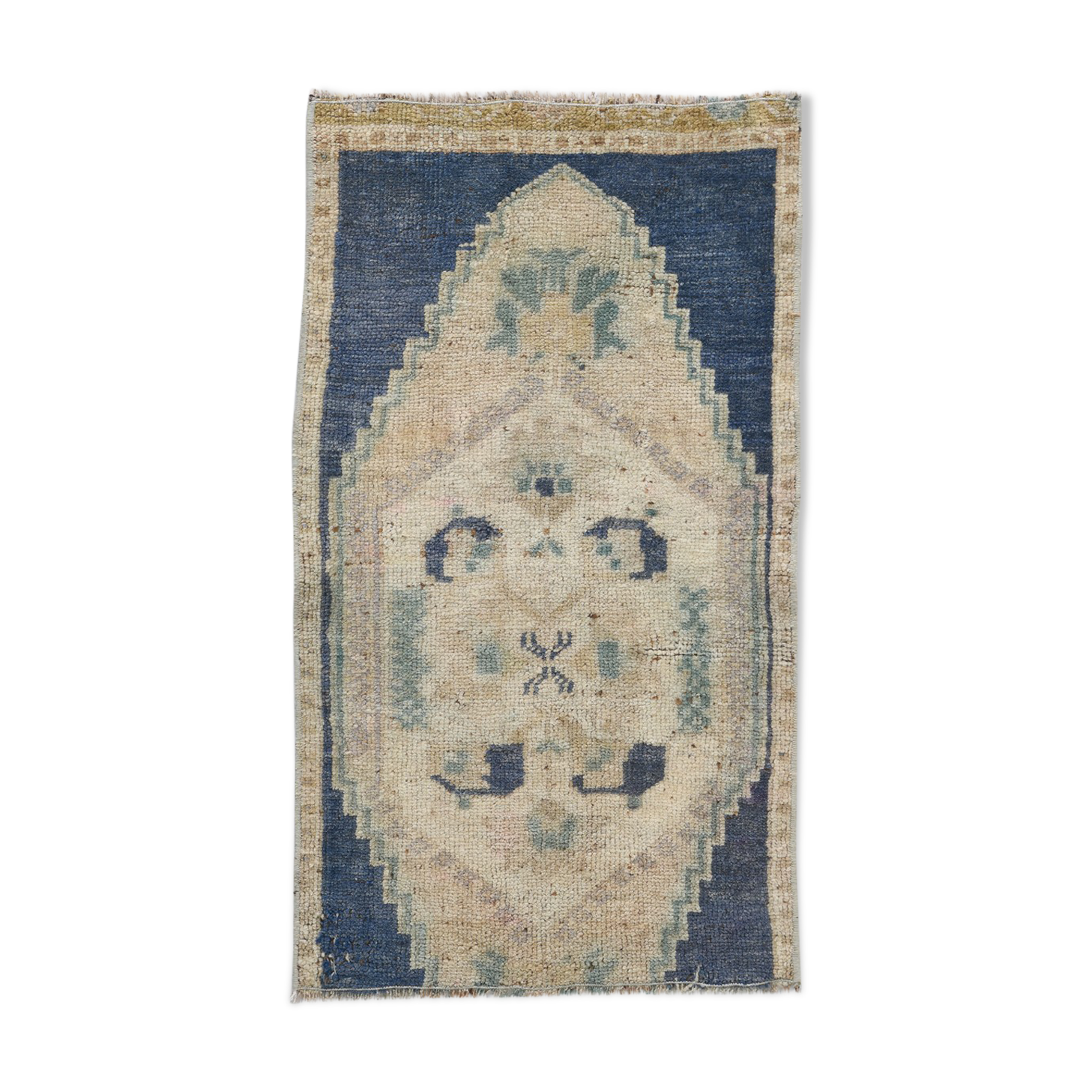 1X2 Blue vintage door mat rug, 1x2 Blue door mat rug, 2.7x1.5 Ft