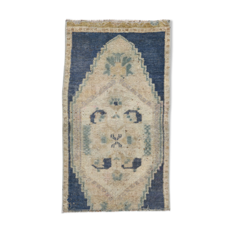 1X2 Blue vintage door mat rug, 1x2 Blue door mat rug, 2.7x1.5 Ft