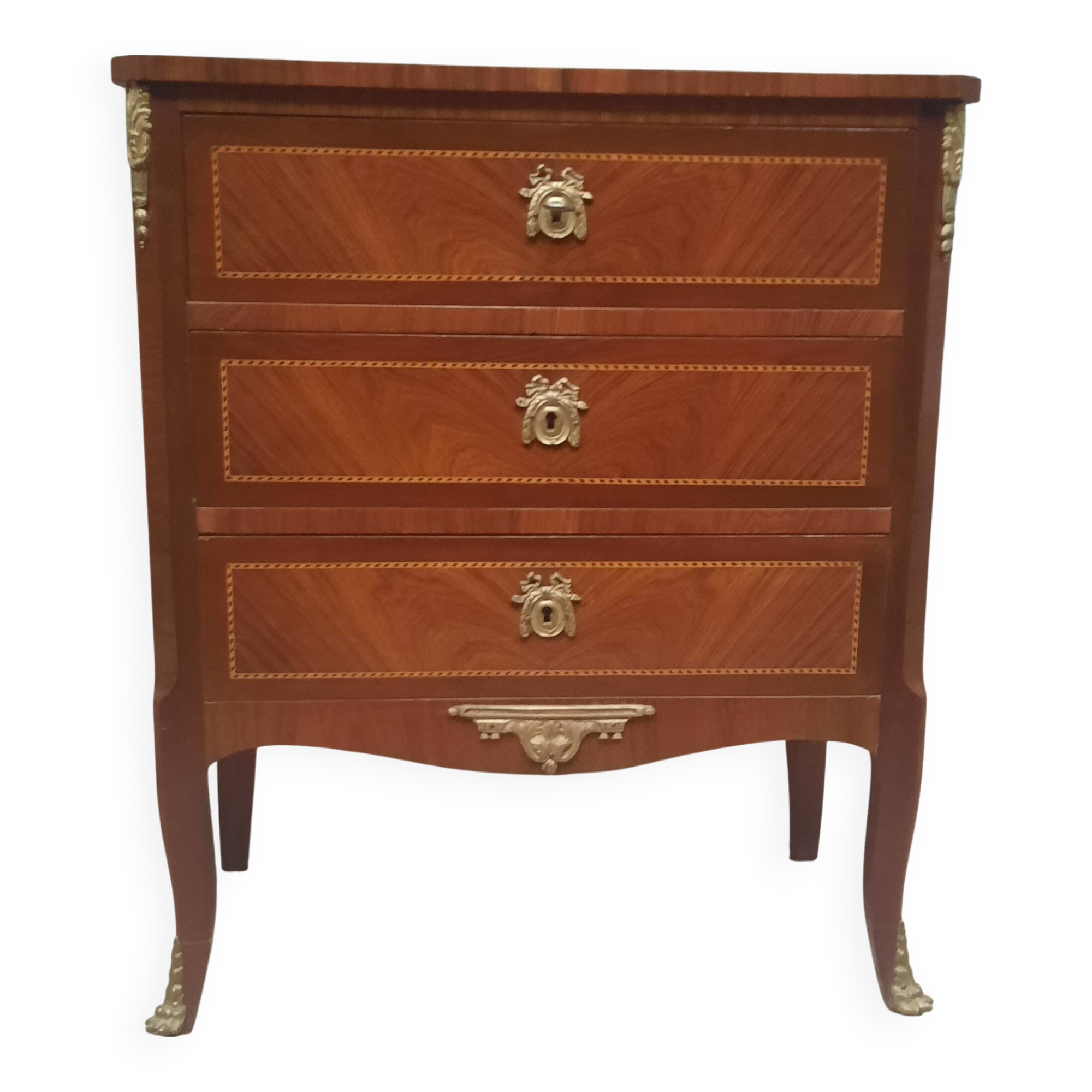 Small transitional style inlaid chest of drawers