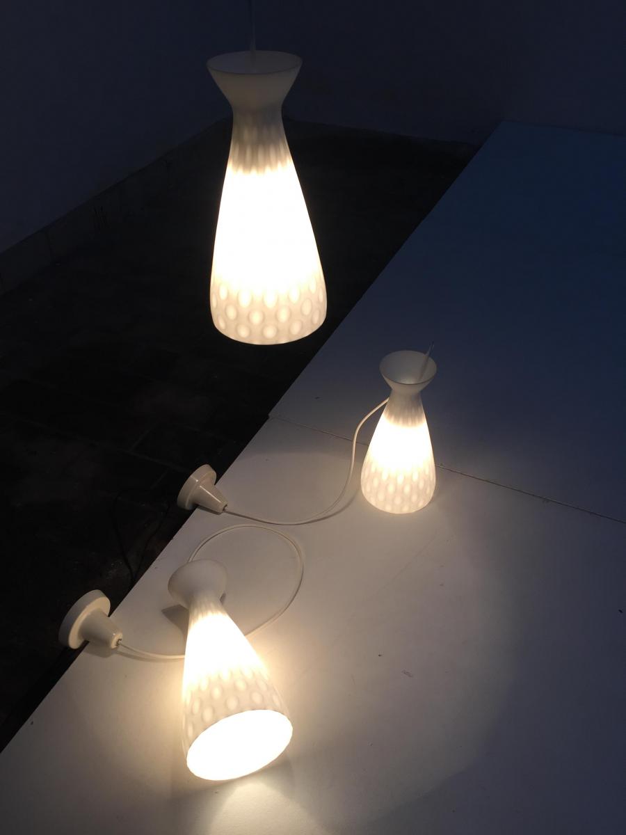 Set of 3 lamps suspended in glass by Louis Kalff for Philips