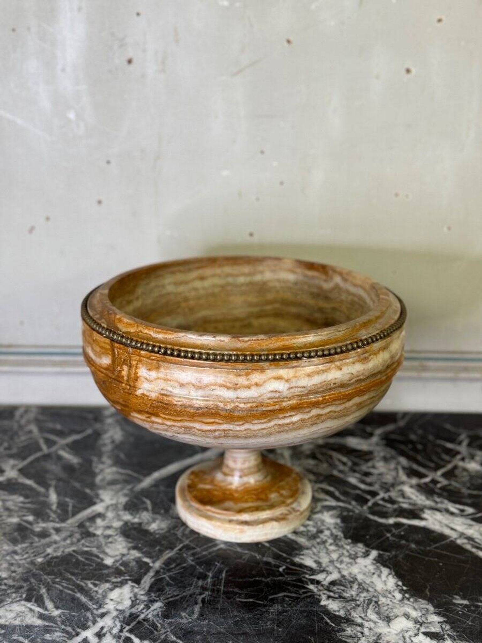Deep onyx and bronze beaded bowl circa 1900