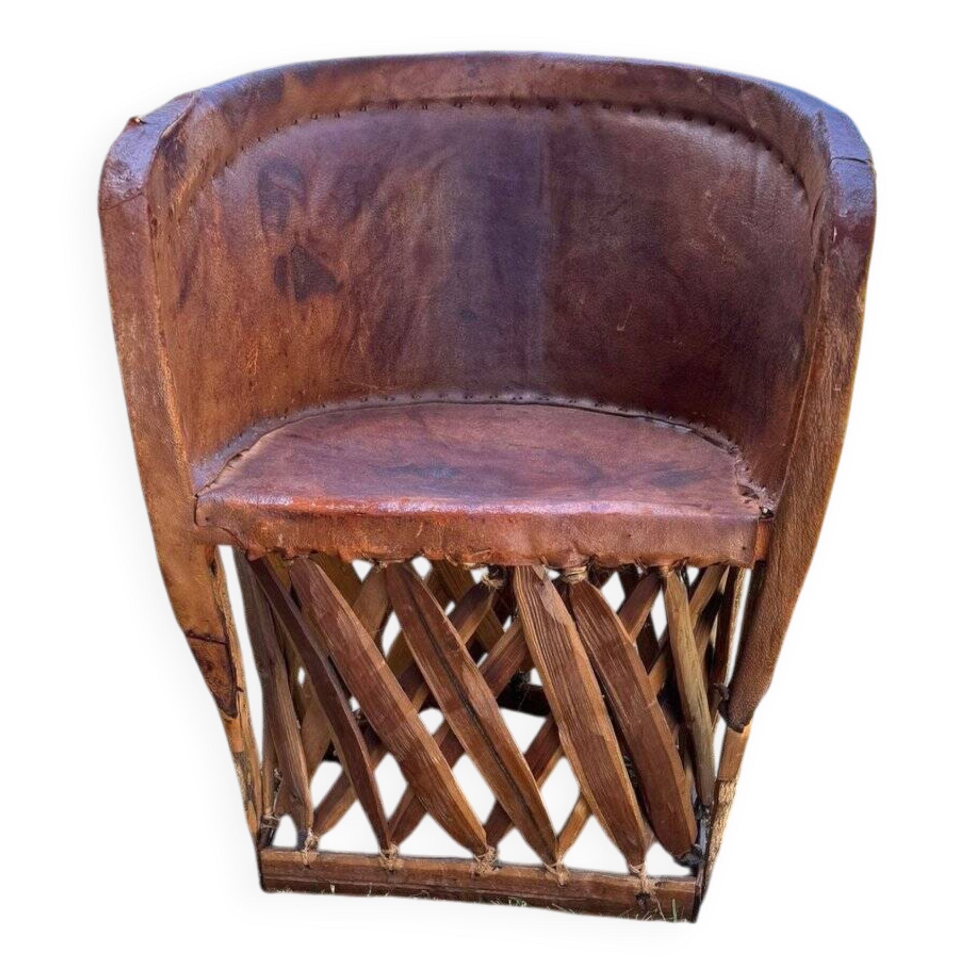 Set of 5 Wim Rietveld chairs in brown leather and wood, Mexican style 1970s.