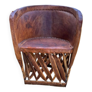 Set de 5 chaises Wim Rietveld cuir marron et bois, style mexicain 1970s