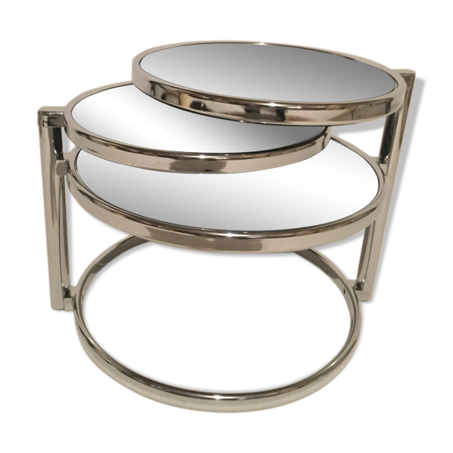 3-plate swivel coffee table in 1970s glass and chrome