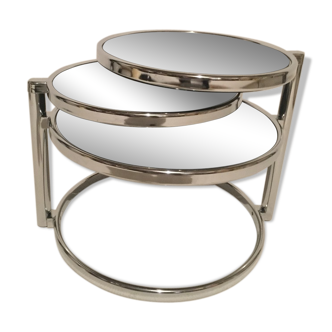 Table basse pivotante à 3 plateaux en verre et chrome 1970s