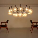 Large chromed spider Sputnik lamp with 24 hand-blown ice glass balls from Ott International, Germany, 1960s.