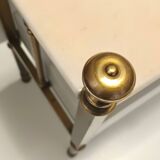 Pair of Brass and White Lacquered Nightstands with Marble Tops, Italy