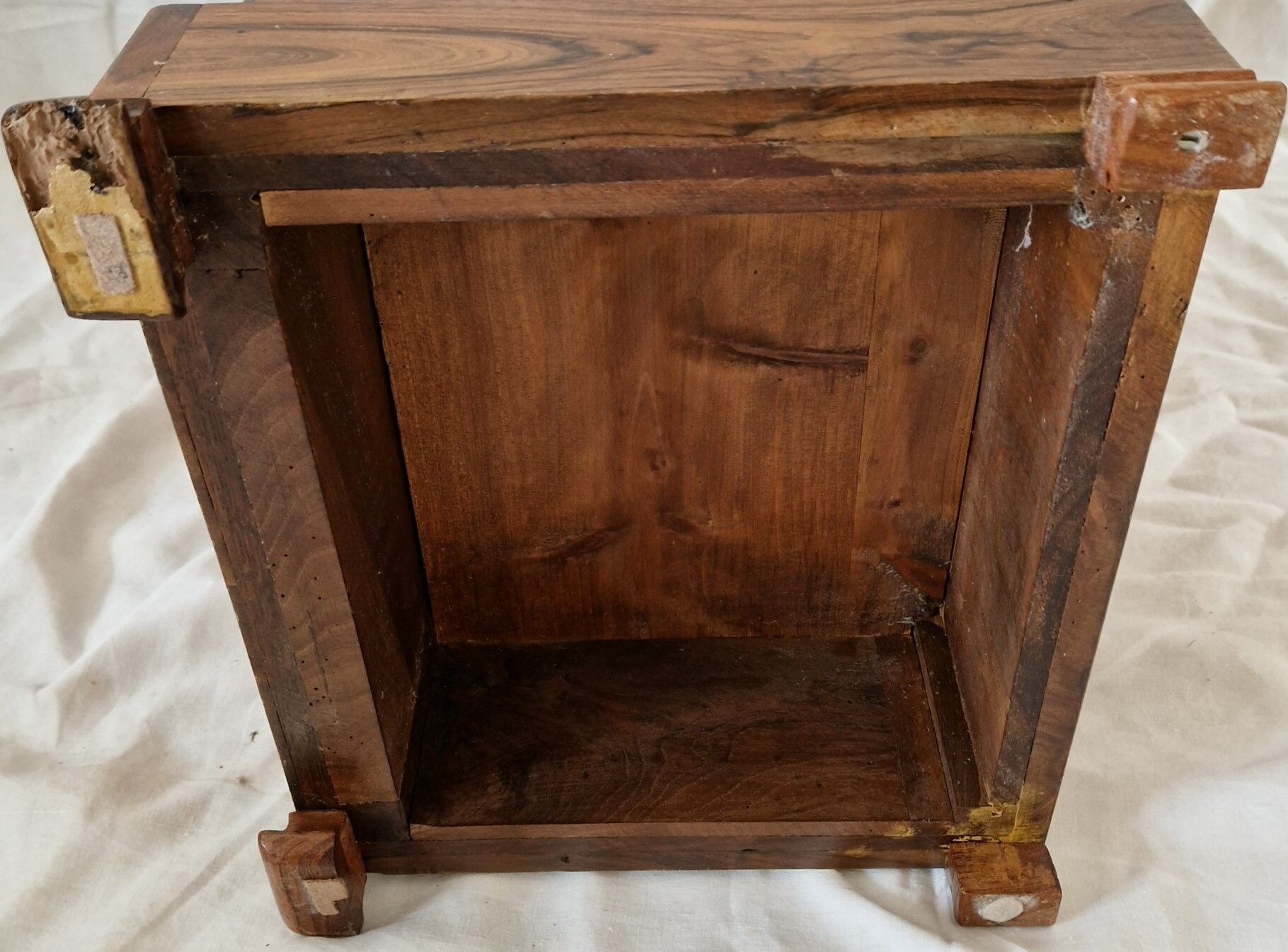Elegant antique Napoleon III side table in walnut with black marble veneer.