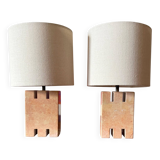 Ensemble de 2 lampes de table en marbre rose Hollywood Regency, France années 1970