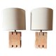Hollywood regency pink marble set of 2 table lamps, France 1970s