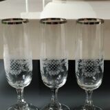 Set of 5 Champagne Flutes. Crystal glass. Empire style. Floral motifs.