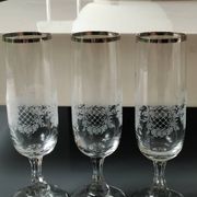 Set of 5 Champagne Flutes. Crystal glass. Empire style. Floral motifs.