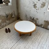 Round coffee table white ceramic and wood
