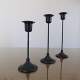 Series of 3 Scandinavian candle holders in black lacquered metal 60s 70s