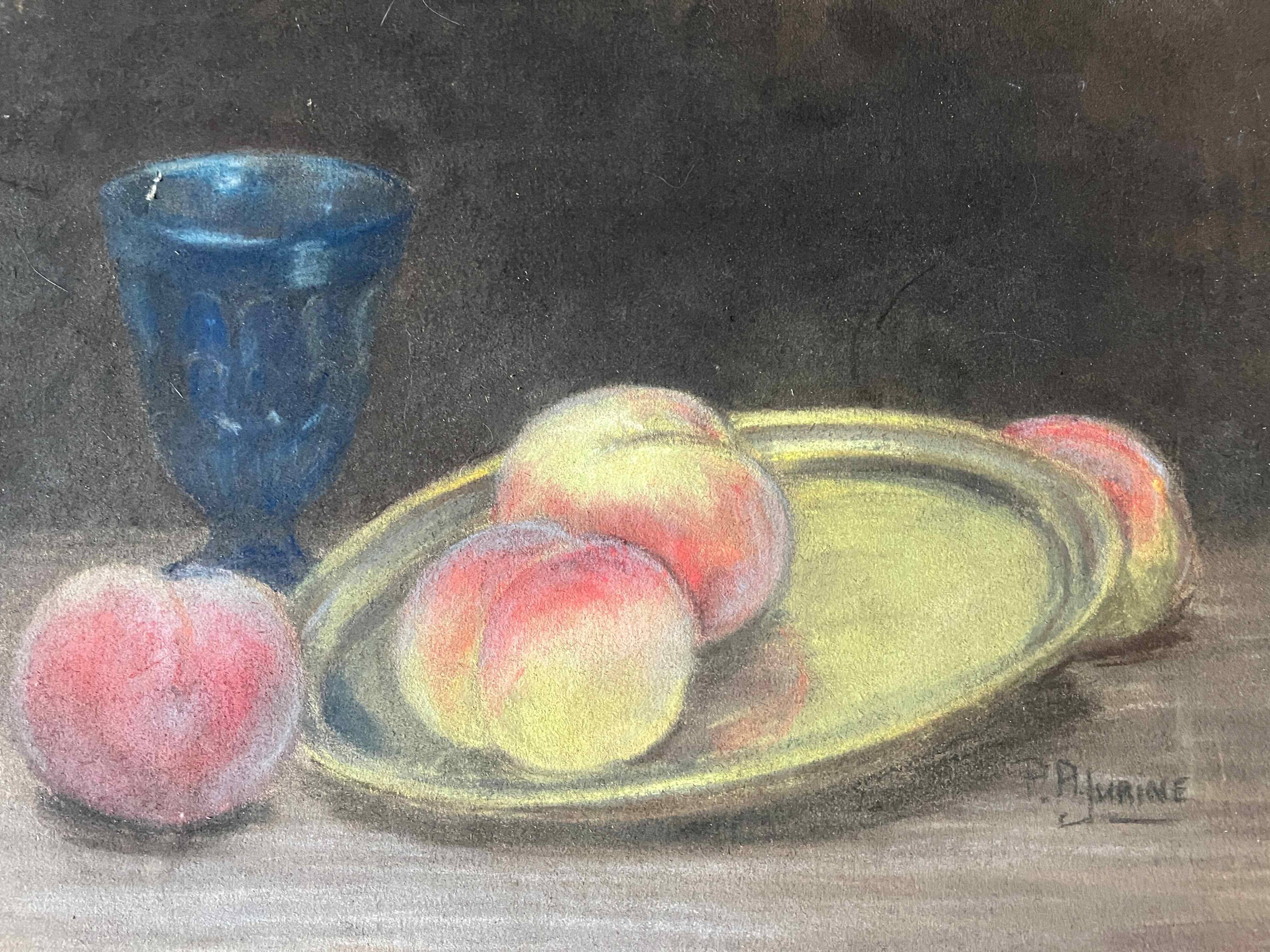 Pastel painting "Still life with peaches" signed