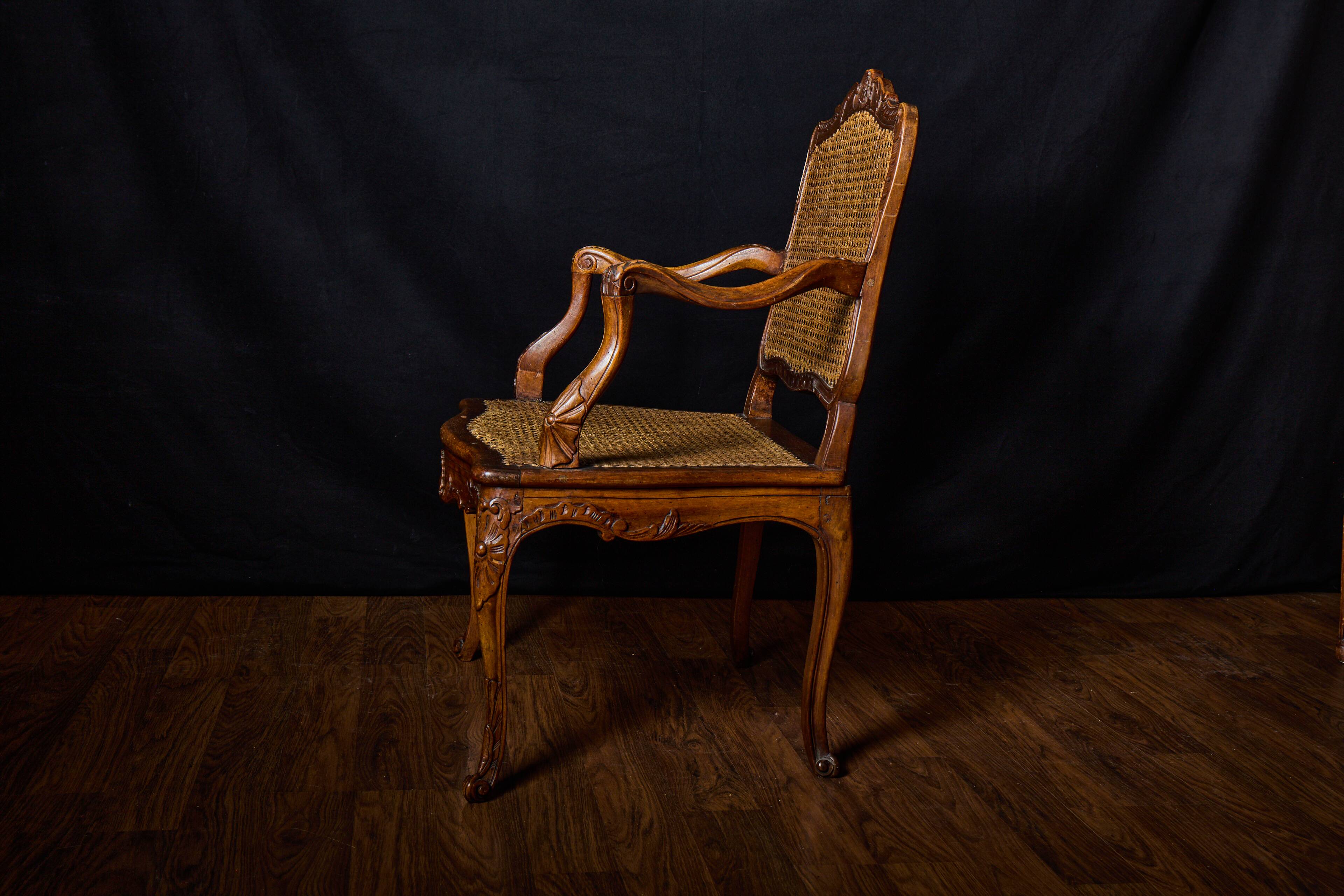 🪑 Pair of Louis XV caned armchairs in carved solid wood