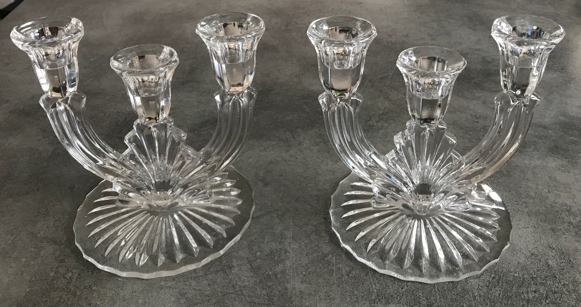 PAIR OF VINTAGE CANDLESTICKS IN CRYSTAL CANDLESTICK 3 BRANCHES ART DECO
