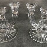 PAIR OF VINTAGE CANDLESTICKS IN CRYSTAL CANDLESTICK 3 BRANCHES ART DECO