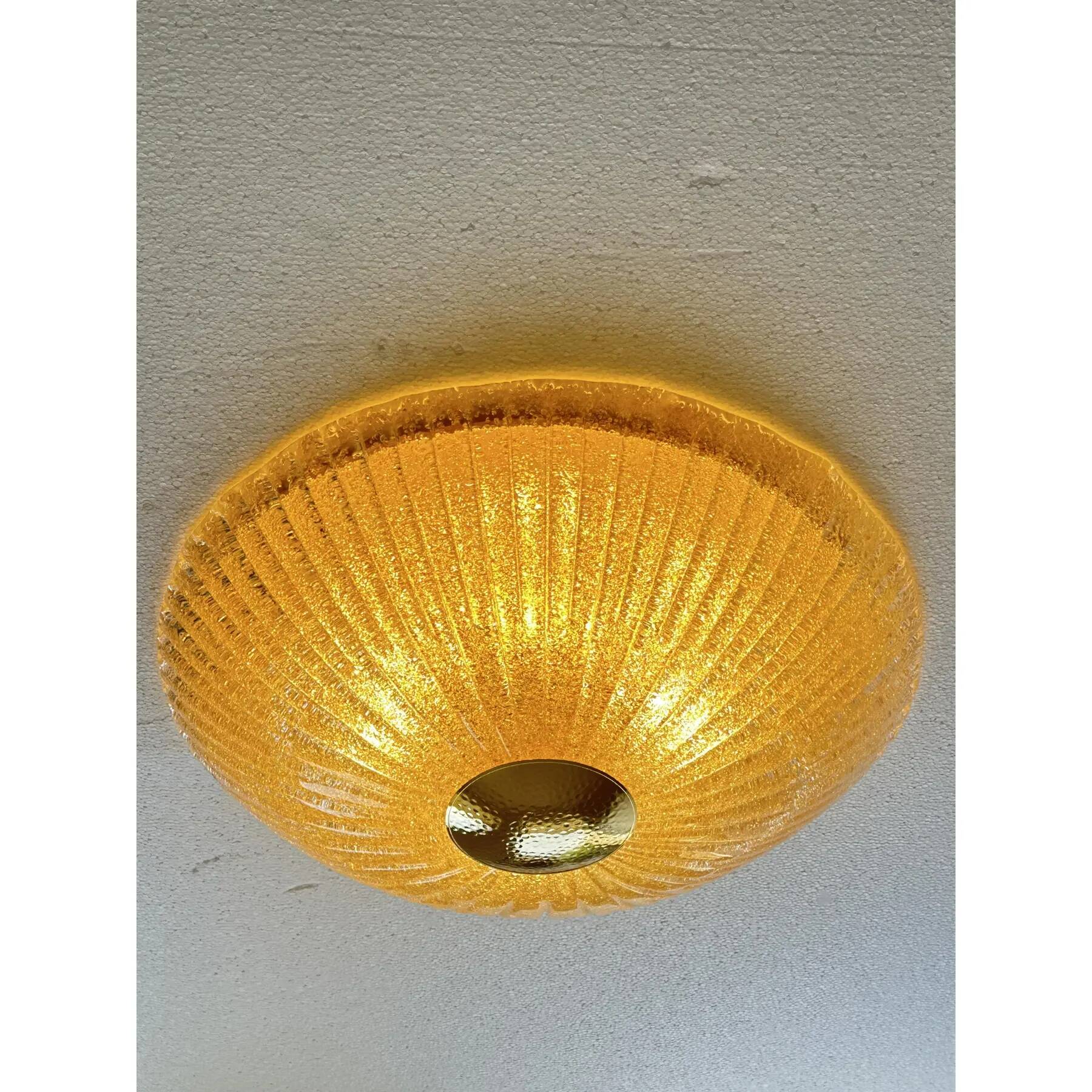 Venetian Lens Amber “Graniglia” Murano Glass Flush Mount