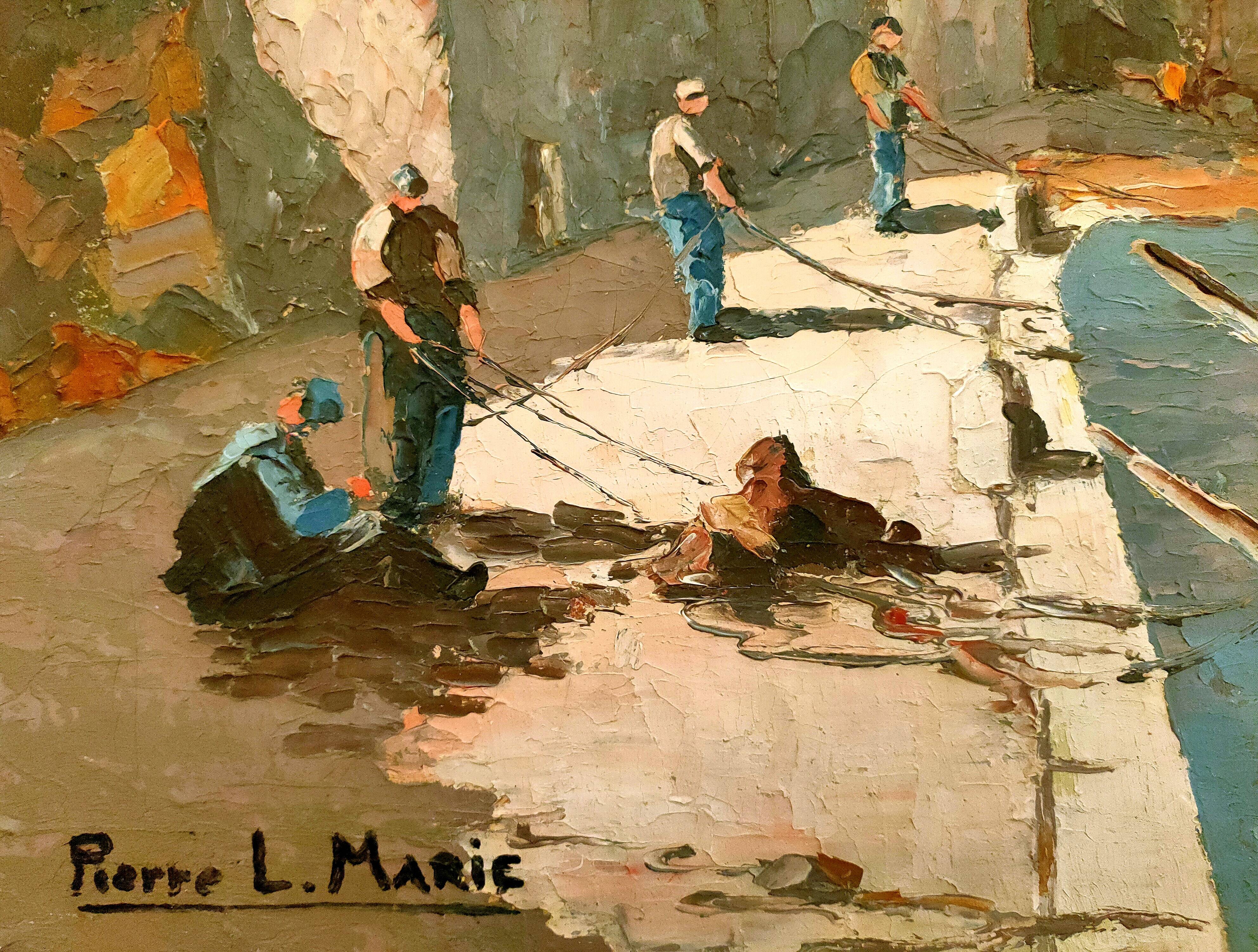 Painting oil HST signed Pierre L Marie Marine View of a South Port of the France 1900