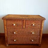 Vintage rattan chest of drawers 1970