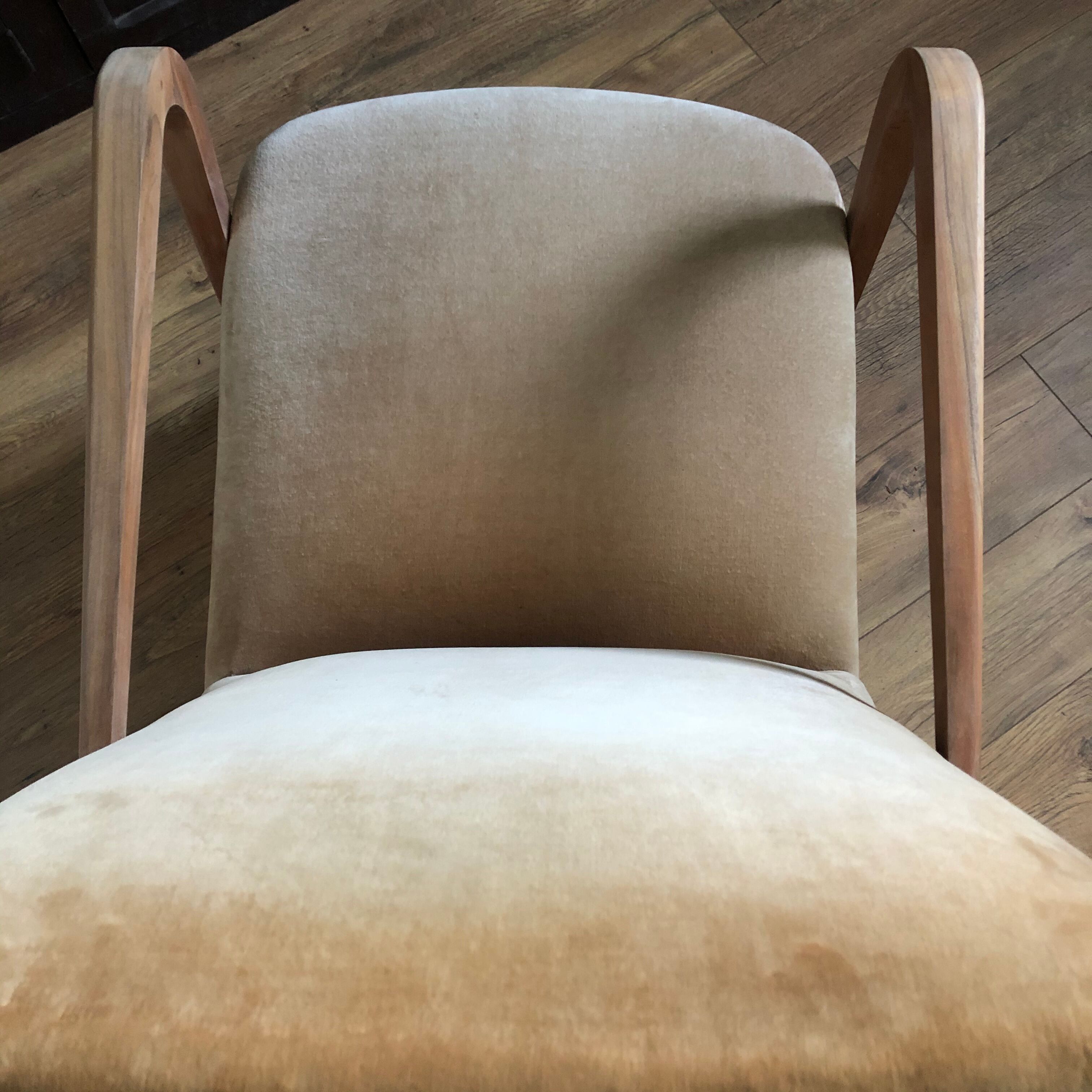 Velvet and wood armchair