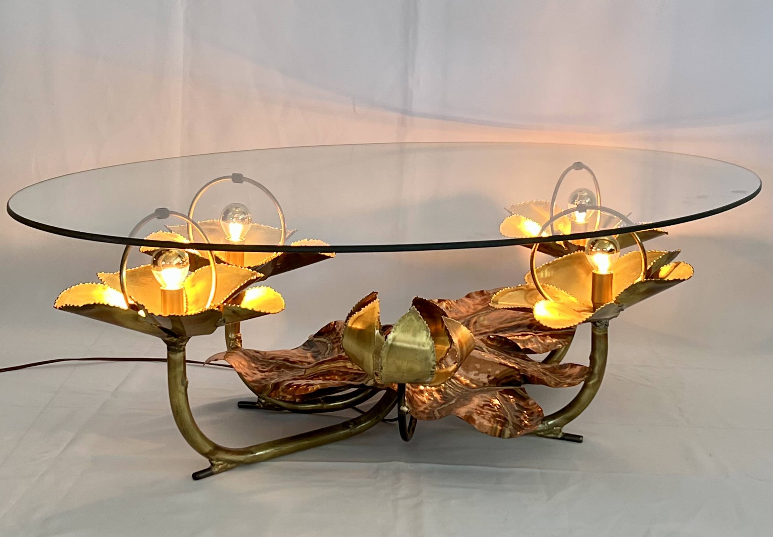 Sculptural coffee table with lighting by Henri Fernandez, France 70s