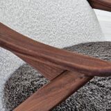 1960s, Scandinavian design, reupholstered armchair, furniture fabric, genuine sheepskin, teak.