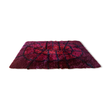 Mid-century Modern Bordeaux Red Rya Rug by Gull-Britt Johansson for NIAB, Sweden