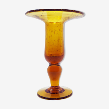 Bougeoir en verre jaune orangé