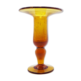 Bougeoir en verre jaune orangé