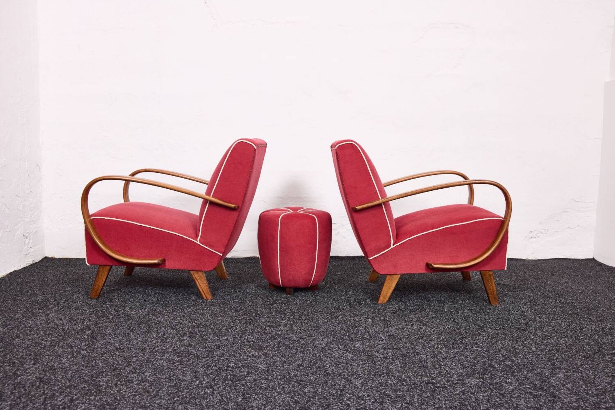Fauteuils et tabourets Art Déco Jindřich Halabala H-530 années 1940, Up Závody