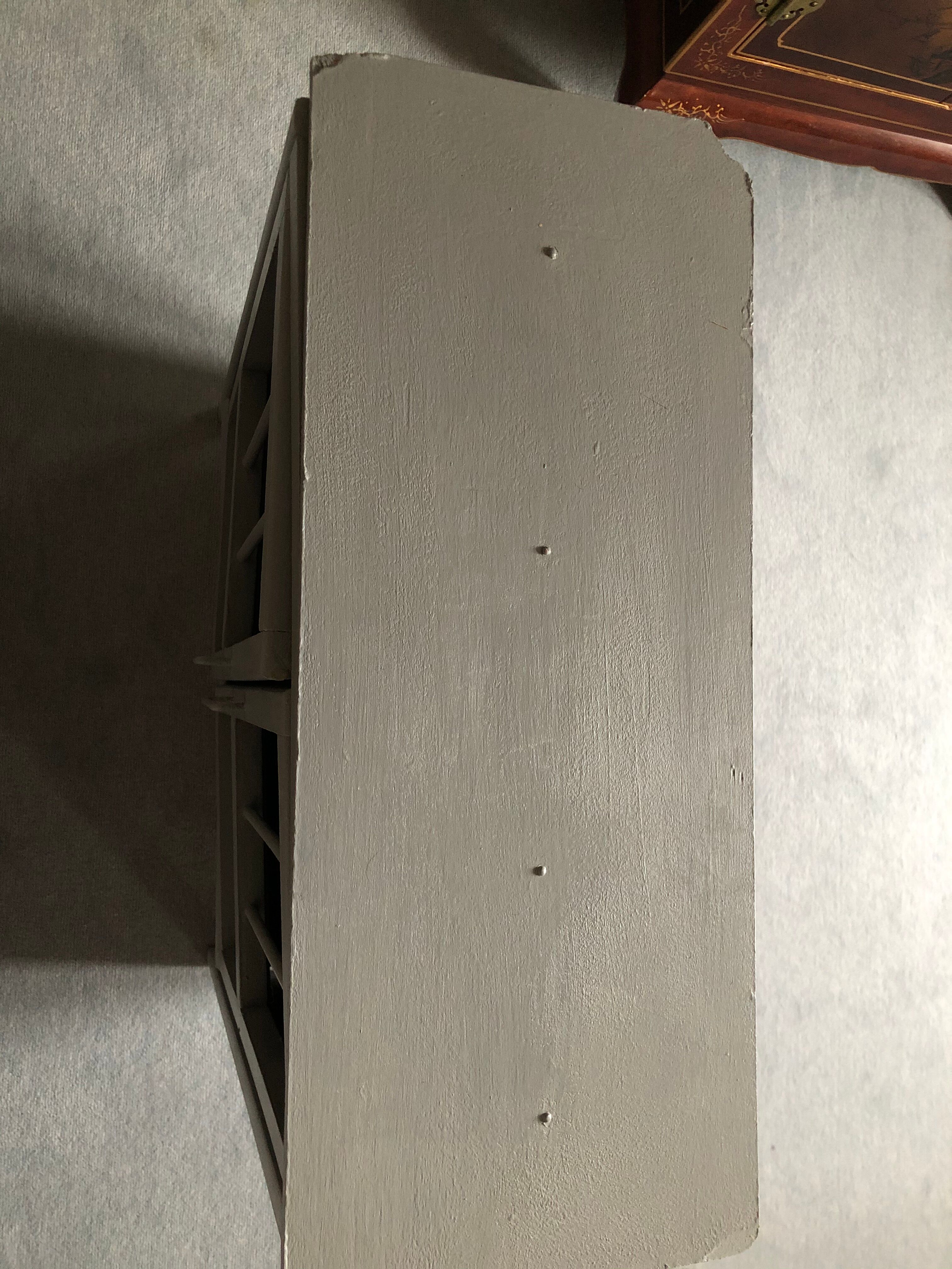 Two-door doll cabinet - grey and vintage blue painted wooden rod