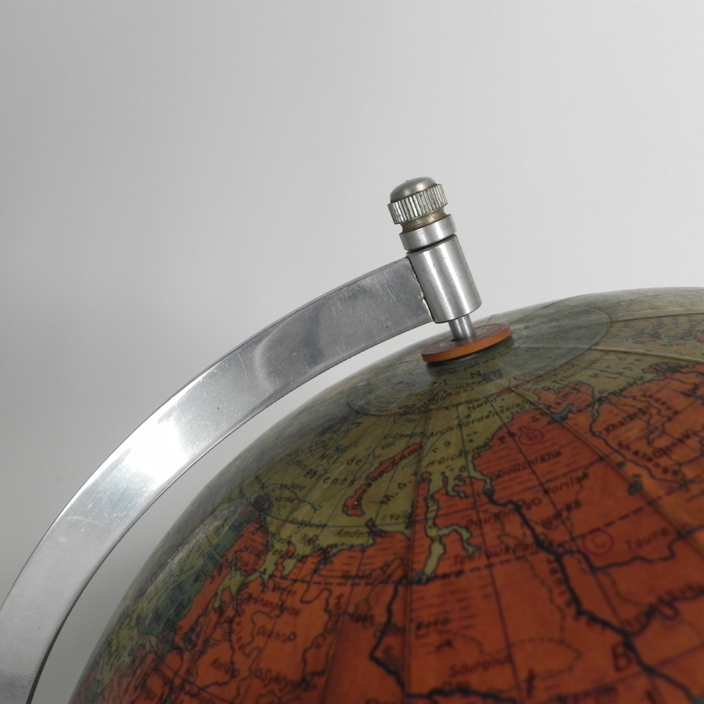 Paper mache globe on wooden base, 1960s