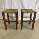 Pair of straw and wood stools