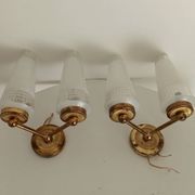 Pair of vintage double-light wall sconces in brass and etched glass from the 60s/70s.