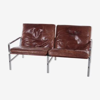 Design two seater leather sofa by Fabricius & Kastholm for Kill International, 1960s