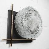 1960 wall light, black metal glass and gold brass rods