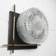 1960 wall light, black metal glass and gold brass rods