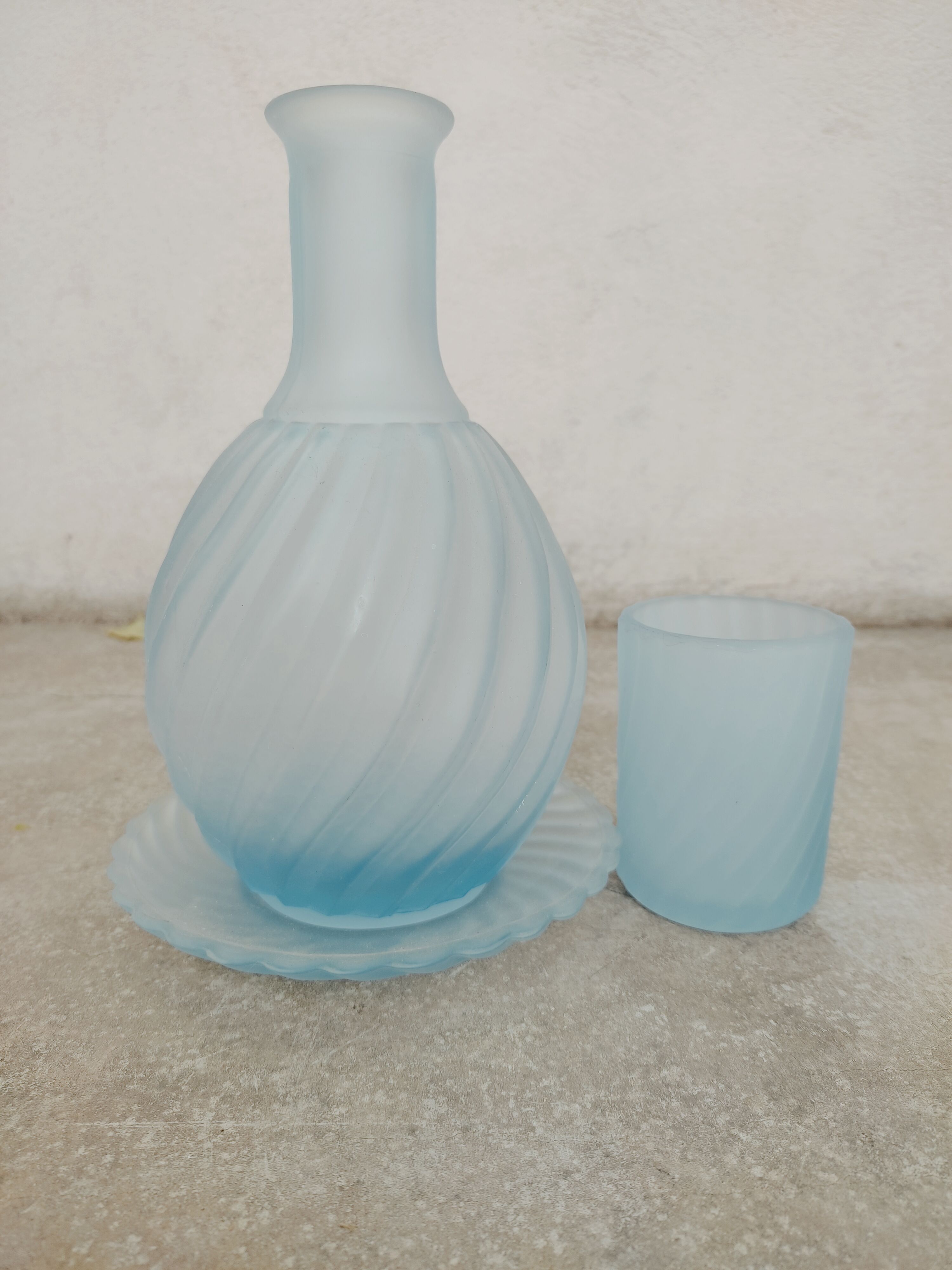 Frosted glass decanter and cup