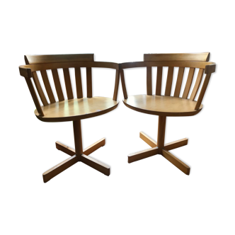 Wooden swivel armchairs