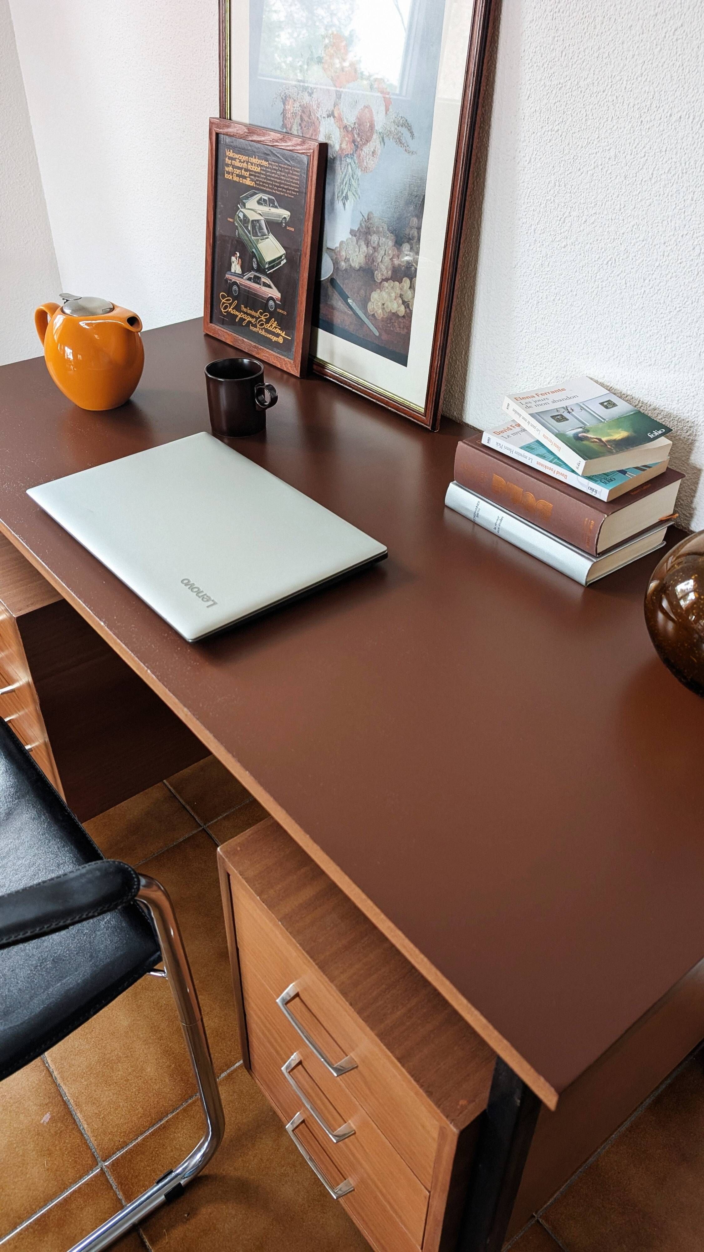 Industrial/craft desk from the 1970s; wood & metal.