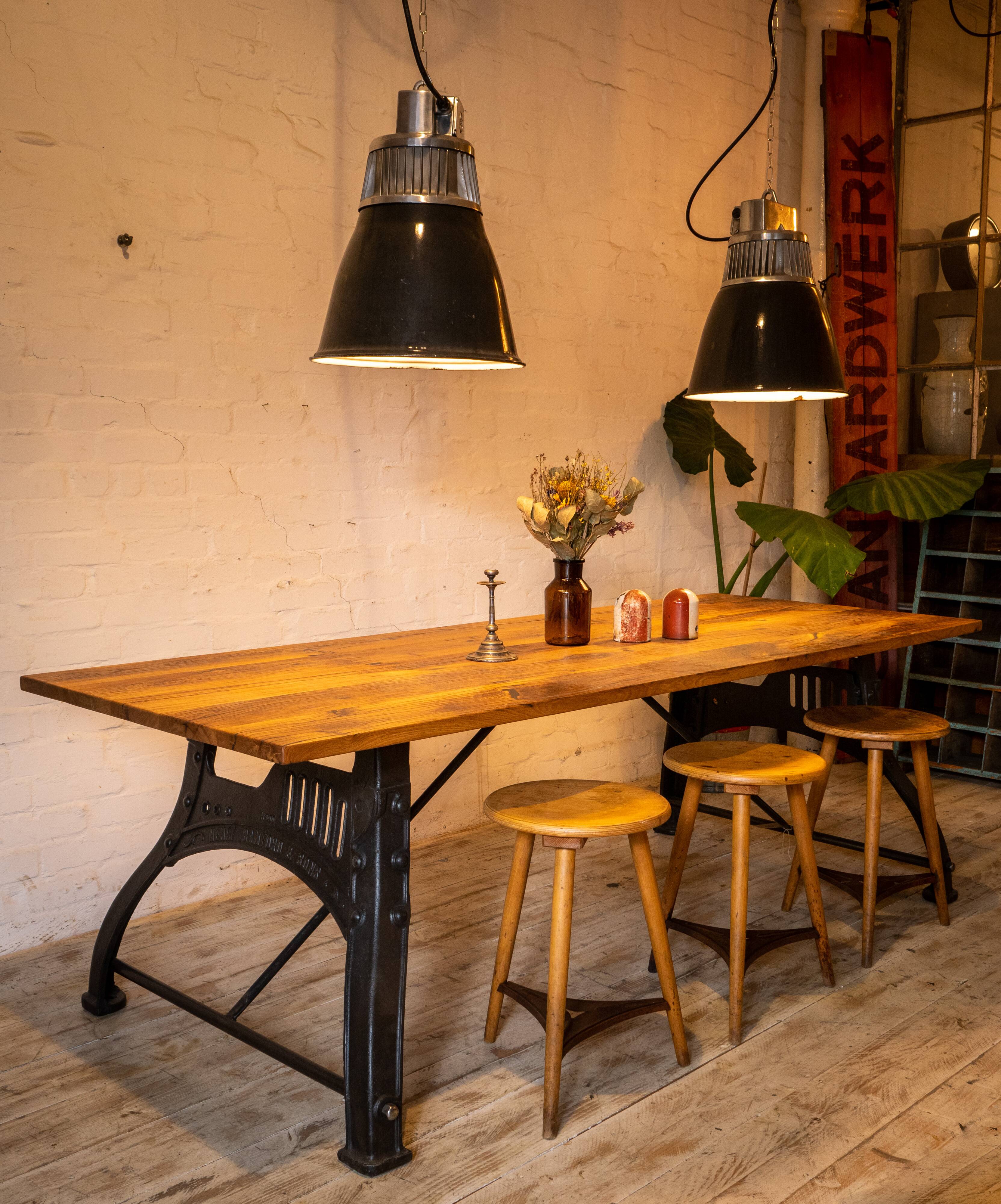 Bamford table oak-reclaimed wood cast iron